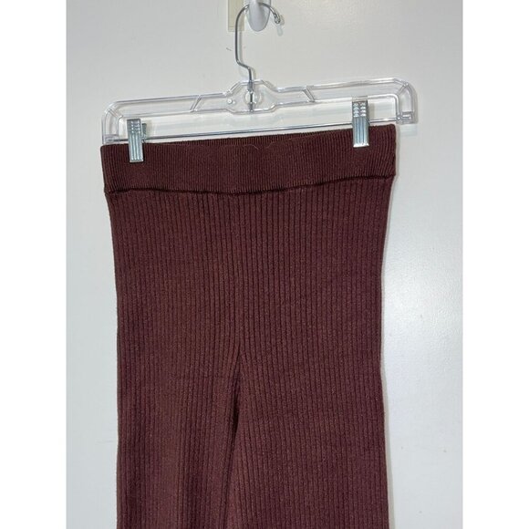 Meshki Womens High Waist Hazelnut  Ribbed Knit Flares Pants M Medium - Picture 3 of 9